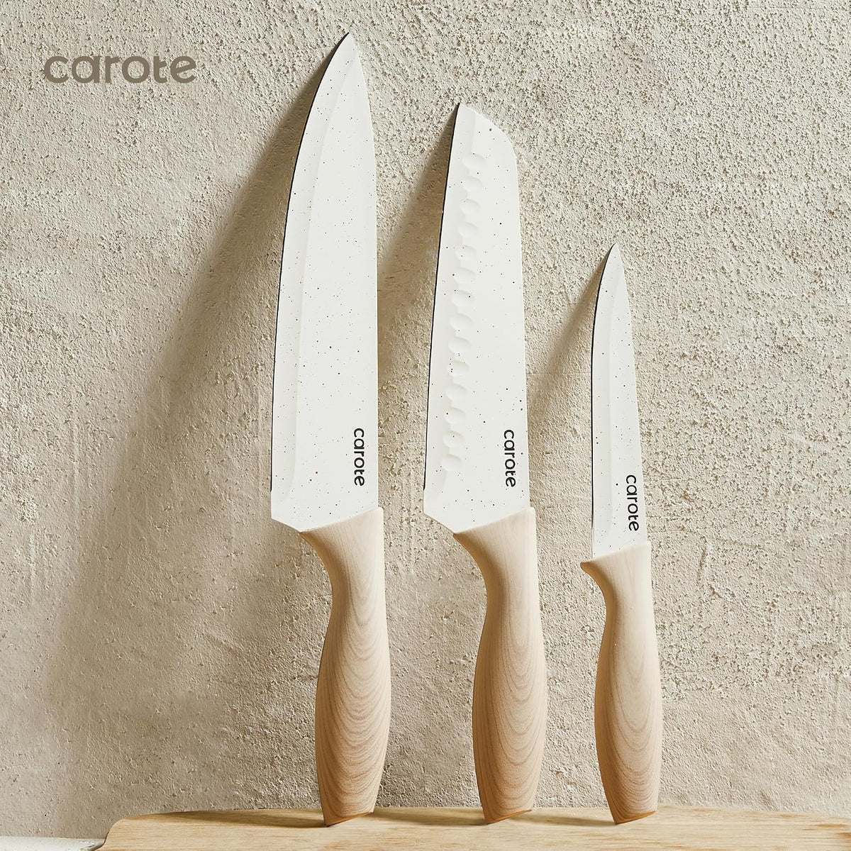 12-Piece Knife Set, Knives with Wood-Grain Finish Handles, White