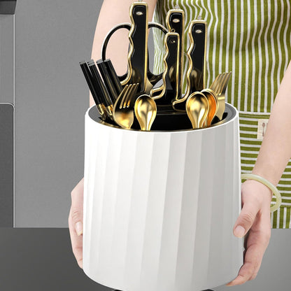 Universal Knife Holder, Multiple Slot Knife Block Holder Rotating Utensil Holder Knife Organizer Cylinder Kitchen Cutter Holder for Knives Chopsticks Spoons Forks (White)
