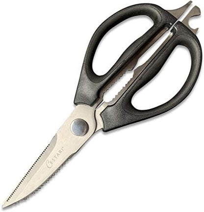 Kitchen Scissors: Heavy Duty Stainless Steel Utility Kitchen Shears for Poultry, Vegetables, Meat, Seafood, Herbs | Multi-Function Cooking Scissors with Large Black Soft Grip Handles