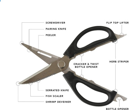 Kitchen Scissors: Heavy Duty Stainless Steel Utility Kitchen Shears for Poultry, Vegetables, Meat, Seafood, Herbs | Multi-Function Cooking Scissors with Large Black Soft Grip Handles