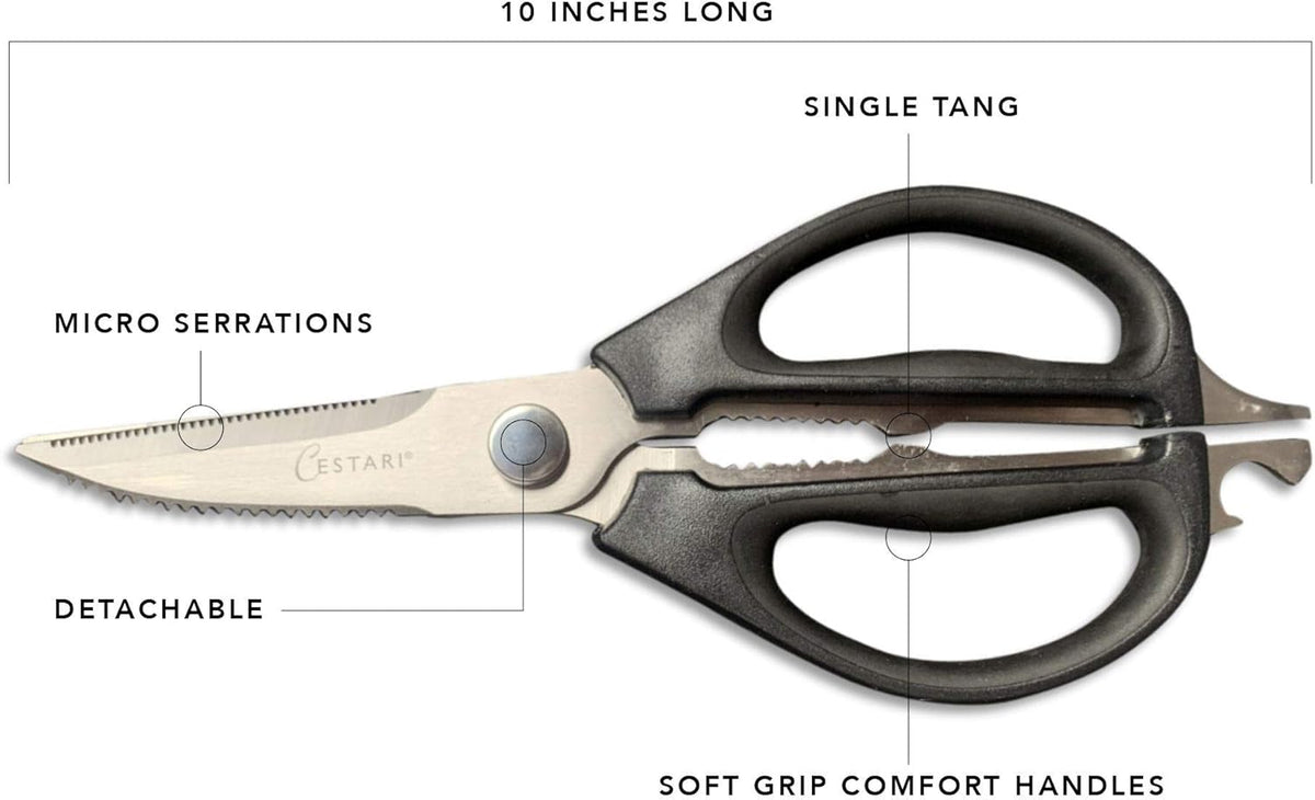 Kitchen Scissors: Heavy Duty Stainless Steel Utility Kitchen Shears for Poultry, Vegetables, Meat, Seafood, Herbs | Multi-Function Cooking Scissors with Large Black Soft Grip Handles