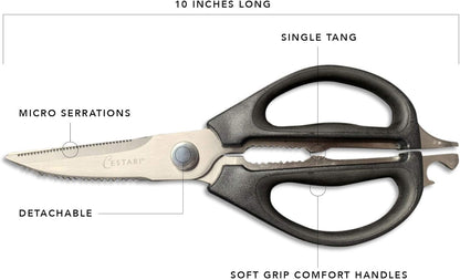 Kitchen Scissors: Heavy Duty Stainless Steel Utility Kitchen Shears for Poultry, Vegetables, Meat, Seafood, Herbs | Multi-Function Cooking Scissors with Large Black Soft Grip Handles