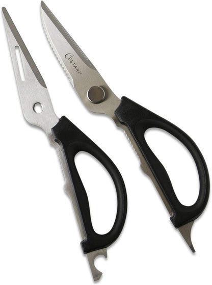 Kitchen Scissors: Heavy Duty Stainless Steel Utility Kitchen Shears for Poultry, Vegetables, Meat, Seafood, Herbs | Multi-Function Cooking Scissors with Large Black Soft Grip Handles