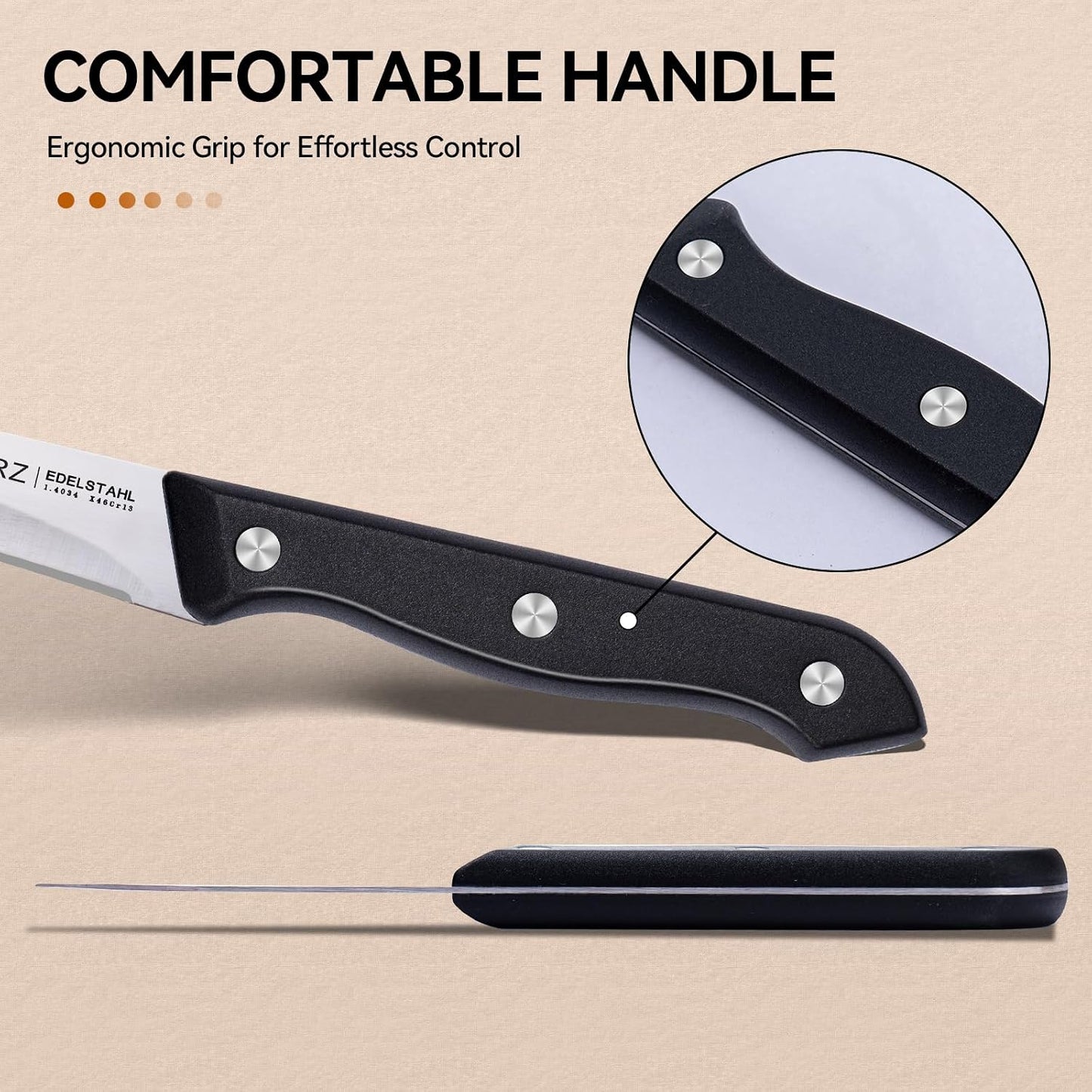 Paring Knives Set of 4,Sharp Stainless Steel Paring Knife,3.5inch,Ergonomic PP Plastic Handle,Triple Rivet Small Kitchen Knife for Peeling Coring Cutting,Black Parers for Fruit,Vegetable