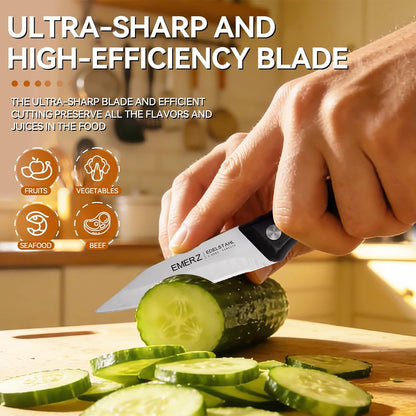 Paring Knives Set of 4,Sharp Stainless Steel Paring Knife,3.5inch,Ergonomic PP Plastic Handle,Triple Rivet Small Kitchen Knife for Peeling Coring Cutting,Black Parers for Fruit,Vegetable