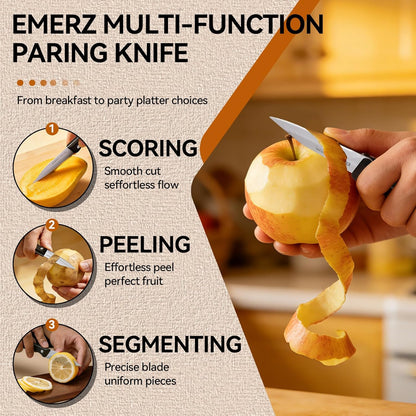 Paring Knives Set of 4,Sharp Stainless Steel Paring Knife,3.5inch,Ergonomic PP Plastic Handle,Triple Rivet Small Kitchen Knife for Peeling Coring Cutting,Black Parers for Fruit,Vegetable