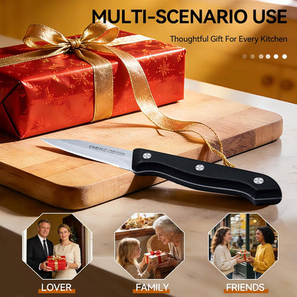 Paring Knives Set of 4,Sharp Stainless Steel Paring Knife,3.5inch,Ergonomic PP Plastic Handle,Triple Rivet Small Kitchen Knife for Peeling Coring Cutting,Black Parers for Fruit,Vegetable