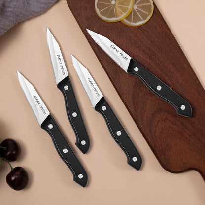 Paring Knives Set of 4,Sharp Stainless Steel Paring Knife,3.5inch,Ergonomic PP Plastic Handle,Triple Rivet Small Kitchen Knife for Peeling Coring Cutting,Black Parers for Fruit,Vegetable
