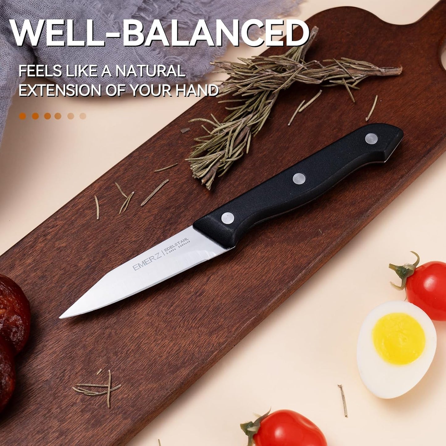 Paring Knives Set of 4,Sharp Stainless Steel Paring Knife,3.5inch,Ergonomic PP Plastic Handle,Triple Rivet Small Kitchen Knife for Peeling Coring Cutting,Black Parers for Fruit,Vegetable