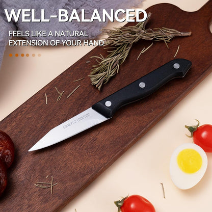 Paring Knives Set of 4,Sharp Stainless Steel Paring Knife,3.5inch,Ergonomic PP Plastic Handle,Triple Rivet Small Kitchen Knife for Peeling Coring Cutting,Black Parers for Fruit,Vegetable