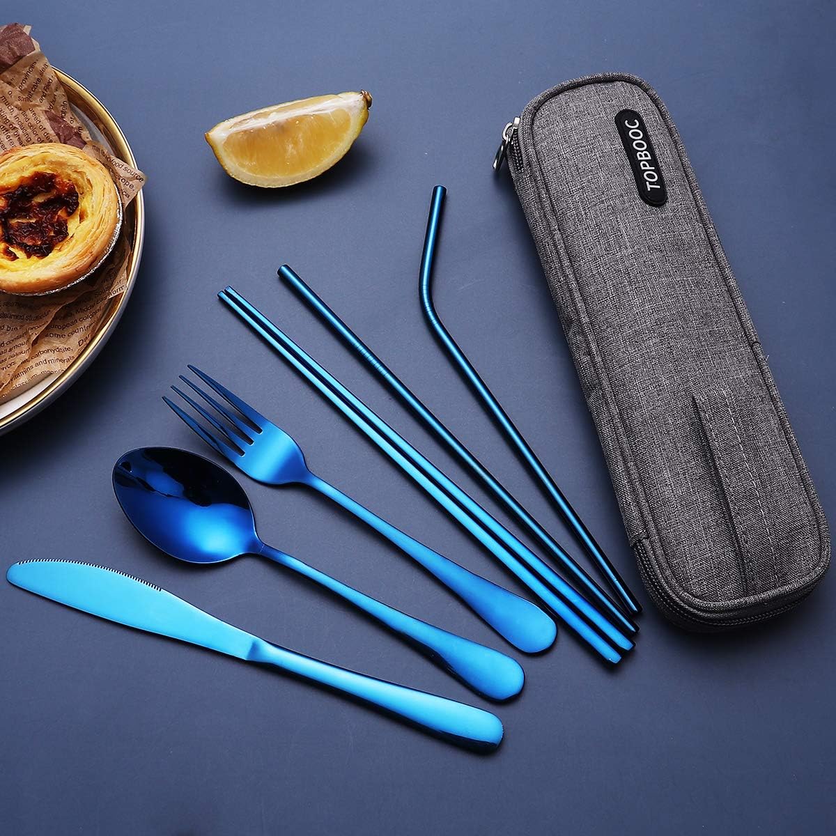 Portable Stainless Steel Flatware Set, Travel Camping Cutlery Set, Portable Utensil Travel Silverware Dinnerware Set with a Waterproof Case (Rainbow)