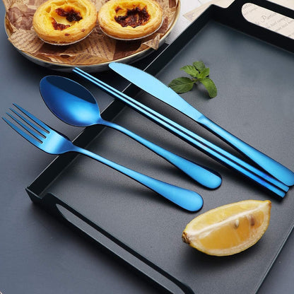 Portable Stainless Steel Flatware Set, Travel Camping Cutlery Set, Portable Utensil Travel Silverware Dinnerware Set with a Waterproof Case (Rainbow)