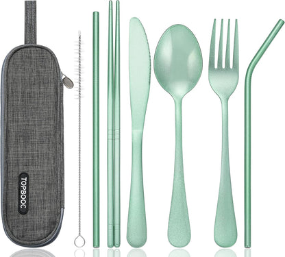 Portable Stainless Steel Flatware Set, Travel Camping Cutlery Set, Portable Utensil Travel Silverware Dinnerware Set with a Waterproof Case (Rainbow)