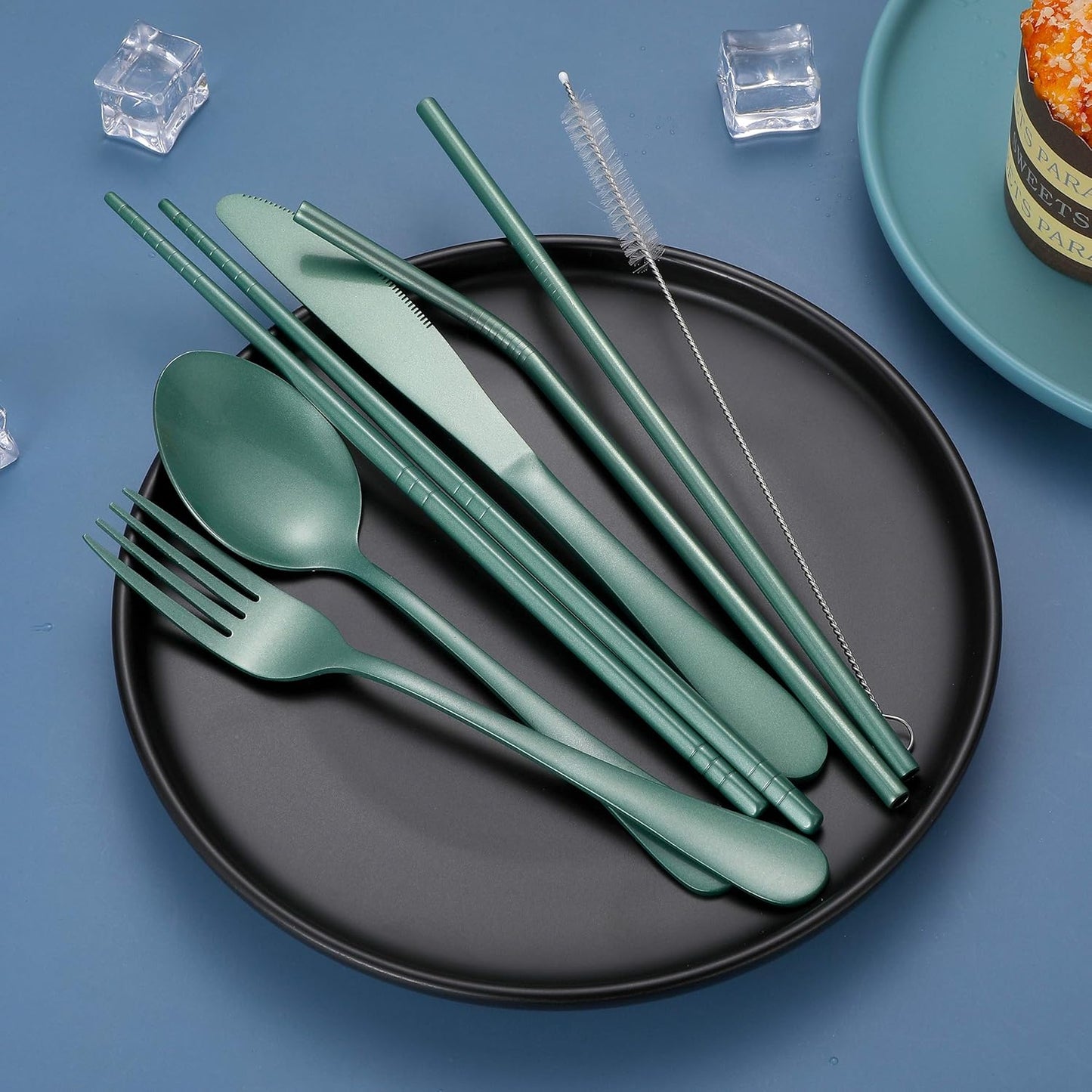 Portable Stainless Steel Flatware Set, Travel Camping Cutlery Set, Portable Utensil Travel Silverware Dinnerware Set with a Waterproof Case (Rainbow)