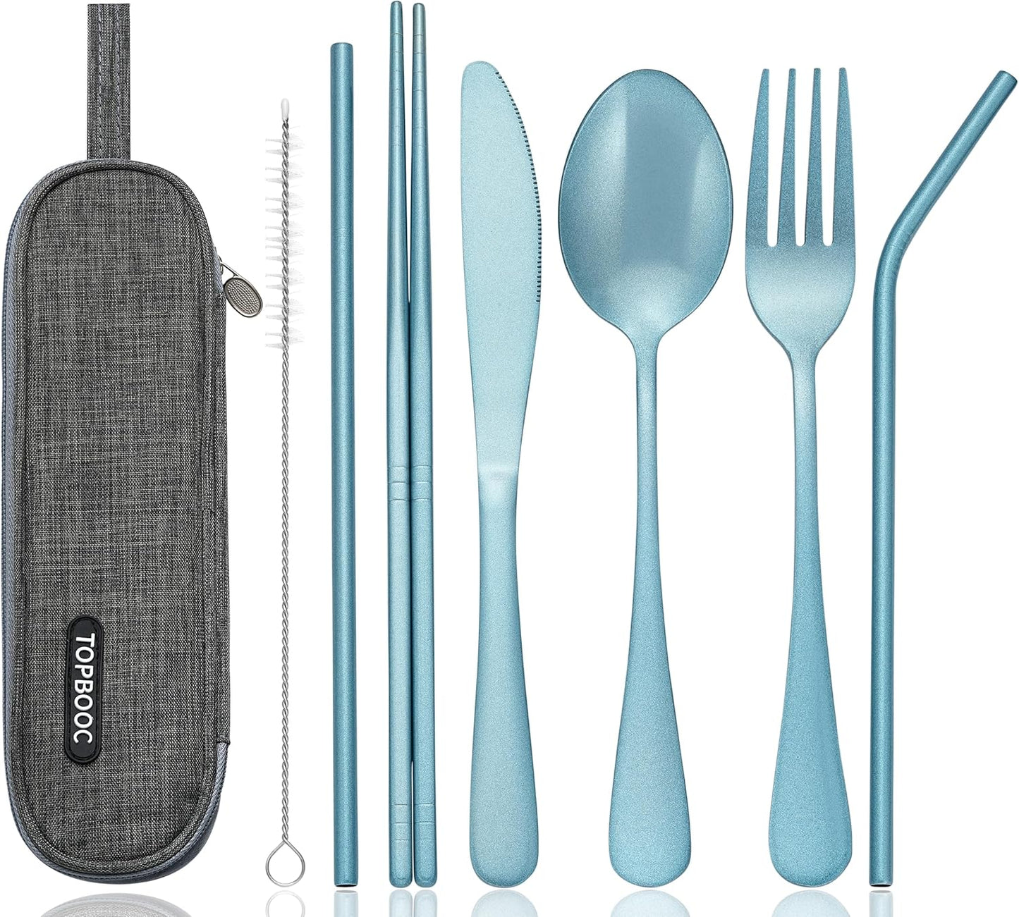 Portable Stainless Steel Flatware Set, Travel Camping Cutlery Set, Portable Utensil Travel Silverware Dinnerware Set with a Waterproof Case (Rainbow)