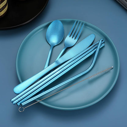 Portable Stainless Steel Flatware Set, Travel Camping Cutlery Set, Portable Utensil Travel Silverware Dinnerware Set with a Waterproof Case (Rainbow)