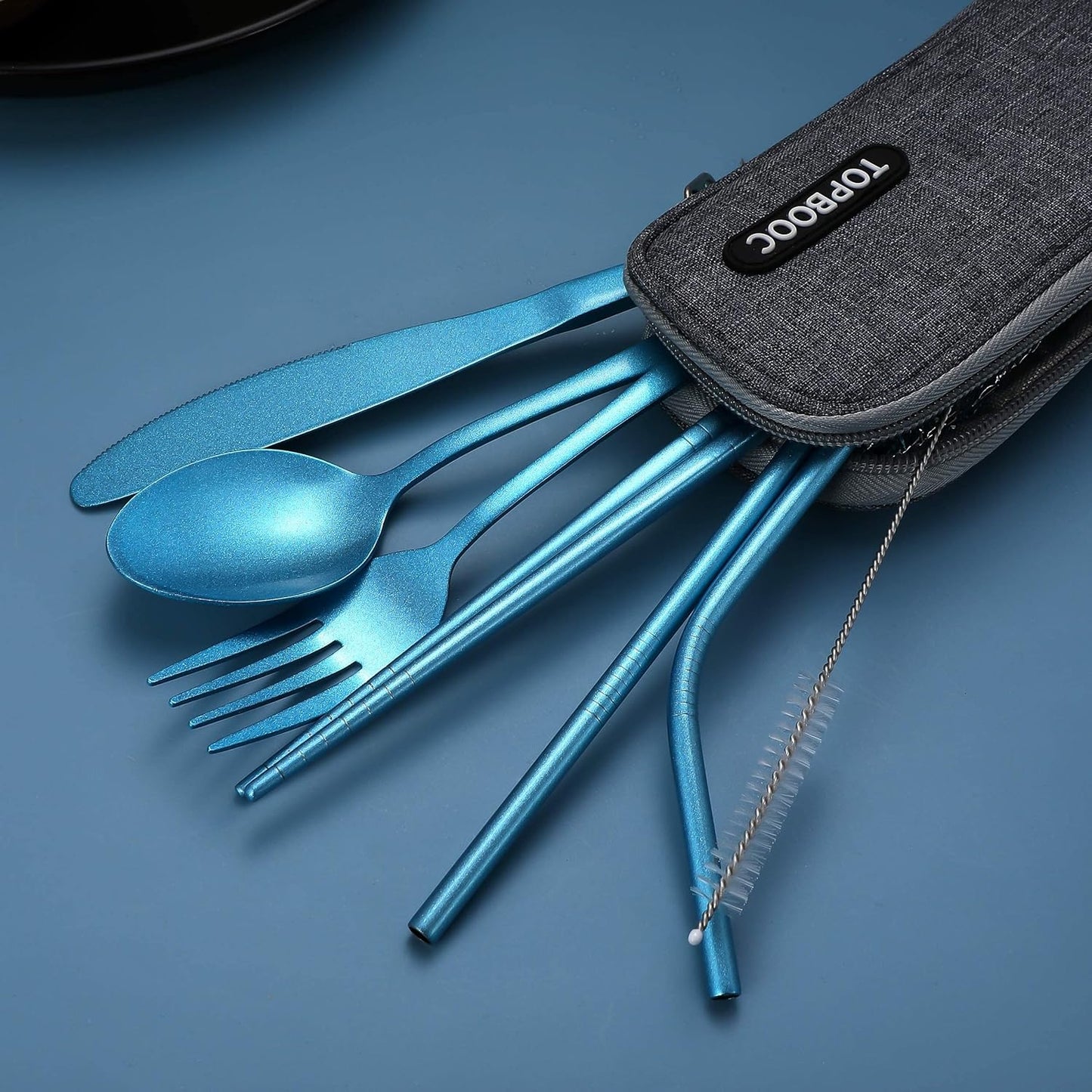 Portable Stainless Steel Flatware Set, Travel Camping Cutlery Set, Portable Utensil Travel Silverware Dinnerware Set with a Waterproof Case (Rainbow)