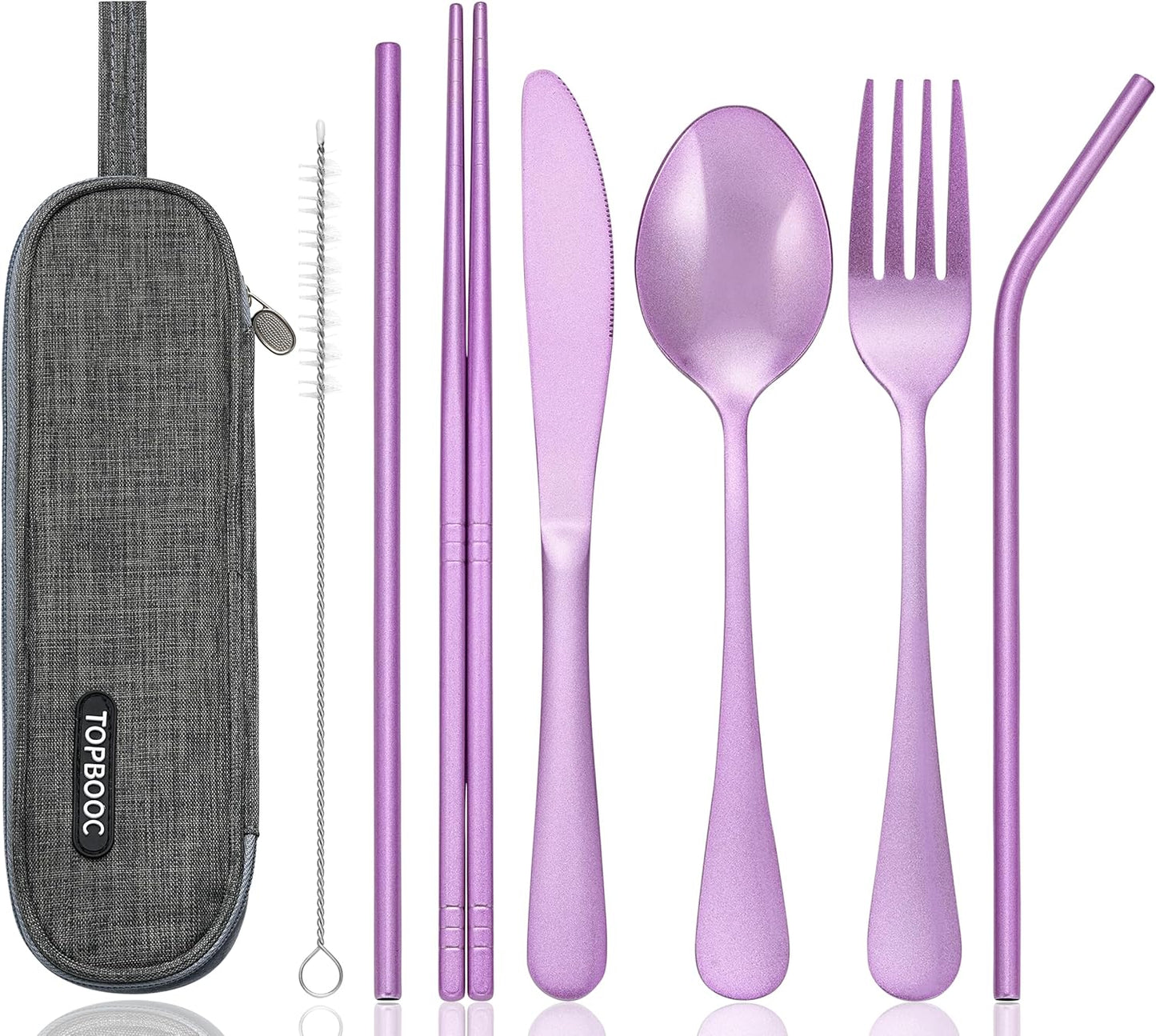 Portable Stainless Steel Flatware Set, Travel Camping Cutlery Set, Portable Utensil Travel Silverware Dinnerware Set with a Waterproof Case (Rainbow)