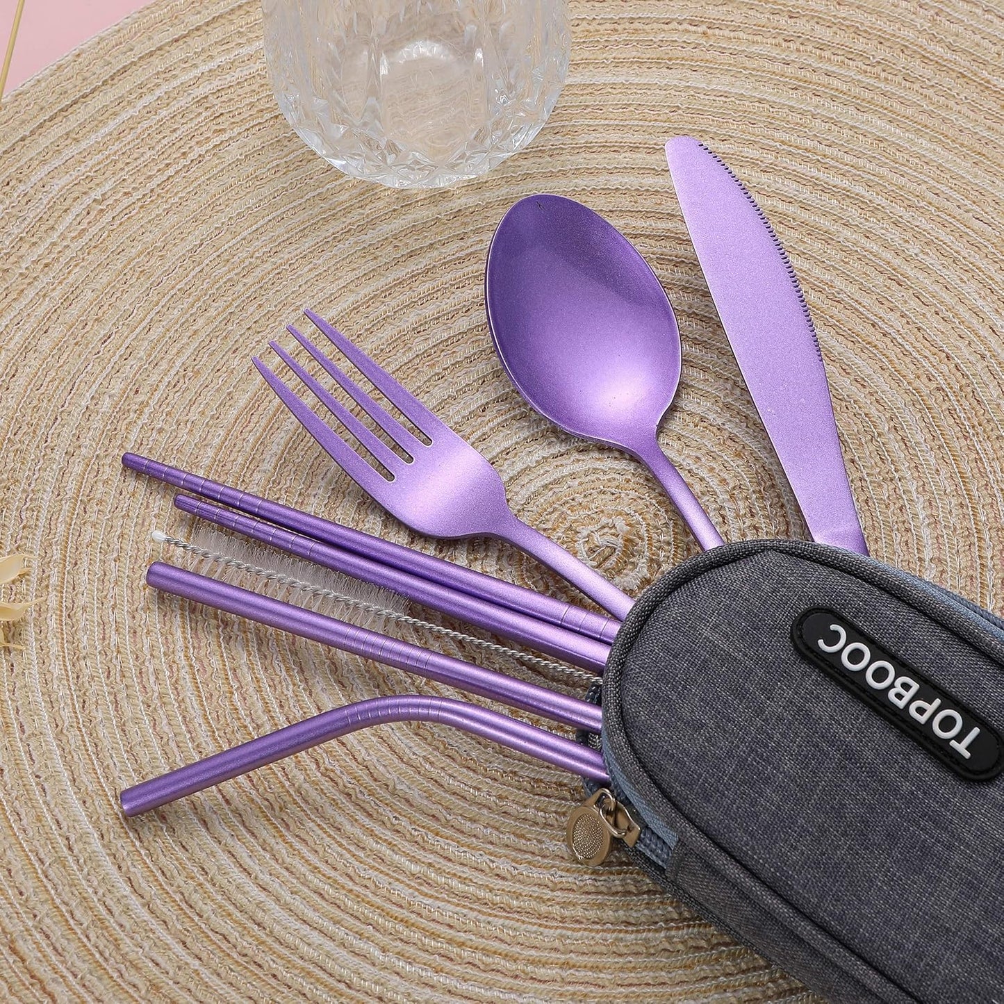 Portable Stainless Steel Flatware Set, Travel Camping Cutlery Set, Portable Utensil Travel Silverware Dinnerware Set with a Waterproof Case (Rainbow)