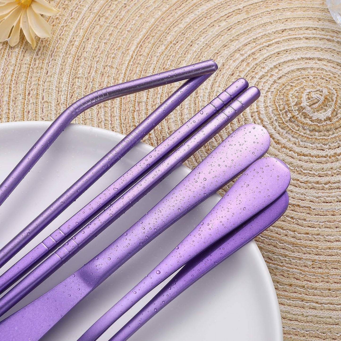 Portable Stainless Steel Flatware Set, Travel Camping Cutlery Set, Portable Utensil Travel Silverware Dinnerware Set with a Waterproof Case (Rainbow)