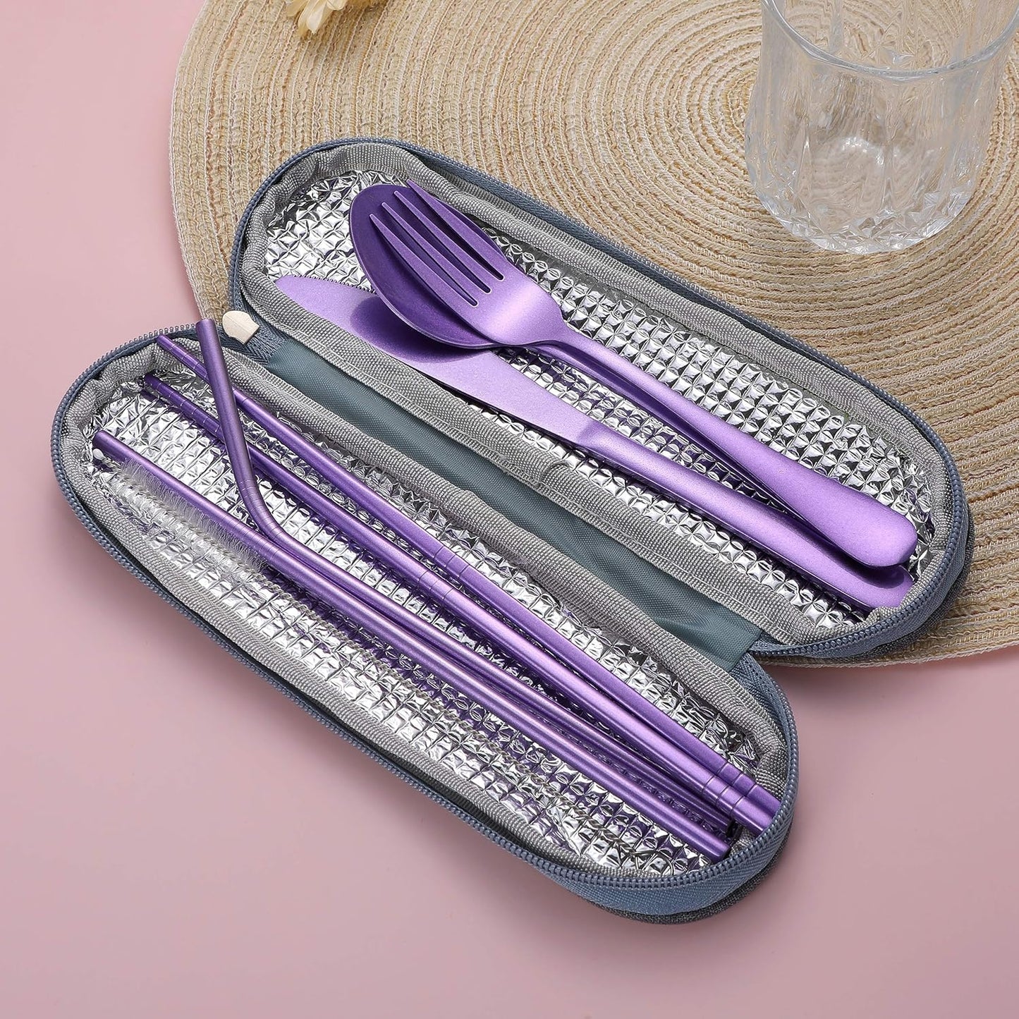 Portable Stainless Steel Flatware Set, Travel Camping Cutlery Set, Portable Utensil Travel Silverware Dinnerware Set with a Waterproof Case (Rainbow)