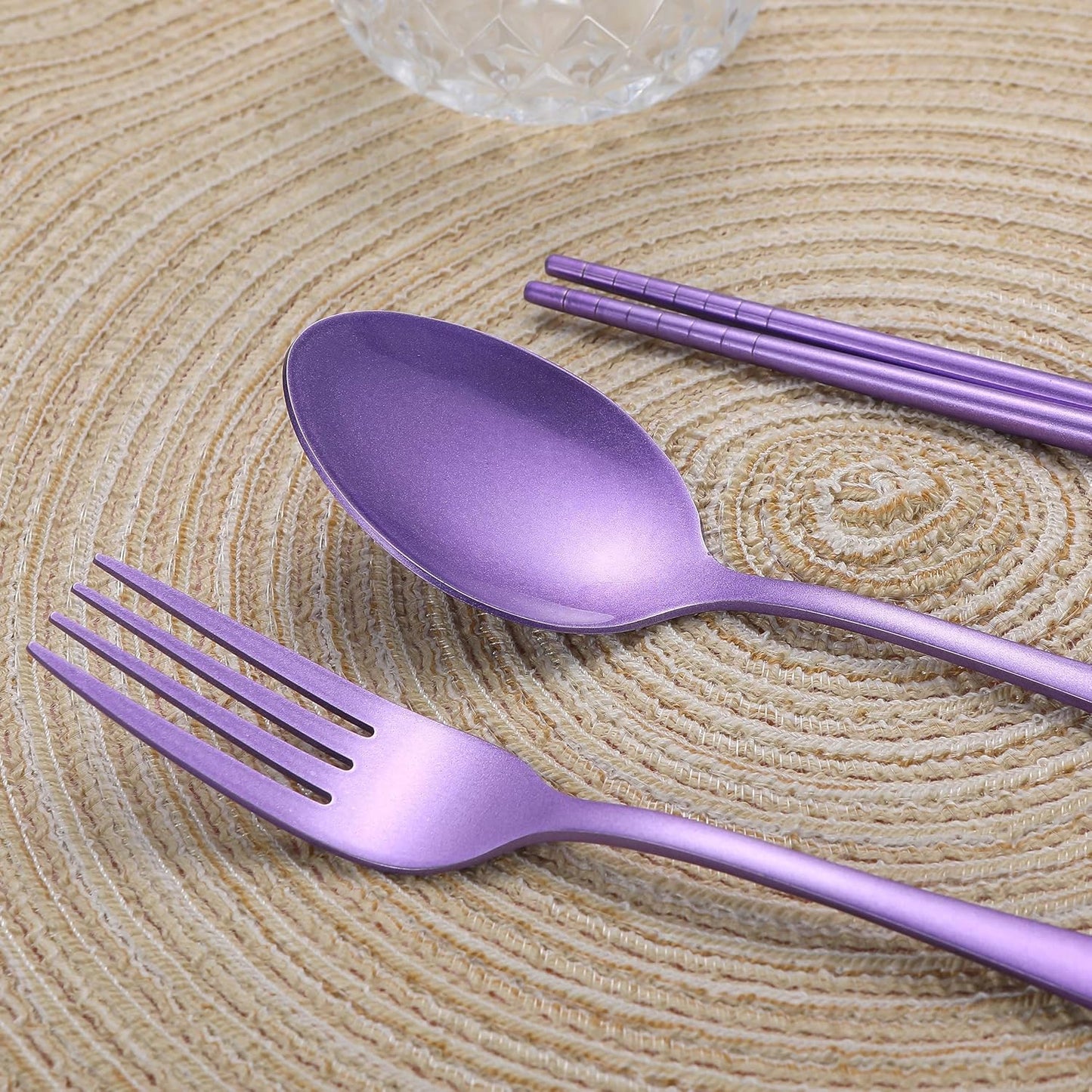Portable Stainless Steel Flatware Set, Travel Camping Cutlery Set, Portable Utensil Travel Silverware Dinnerware Set with a Waterproof Case (Rainbow)
