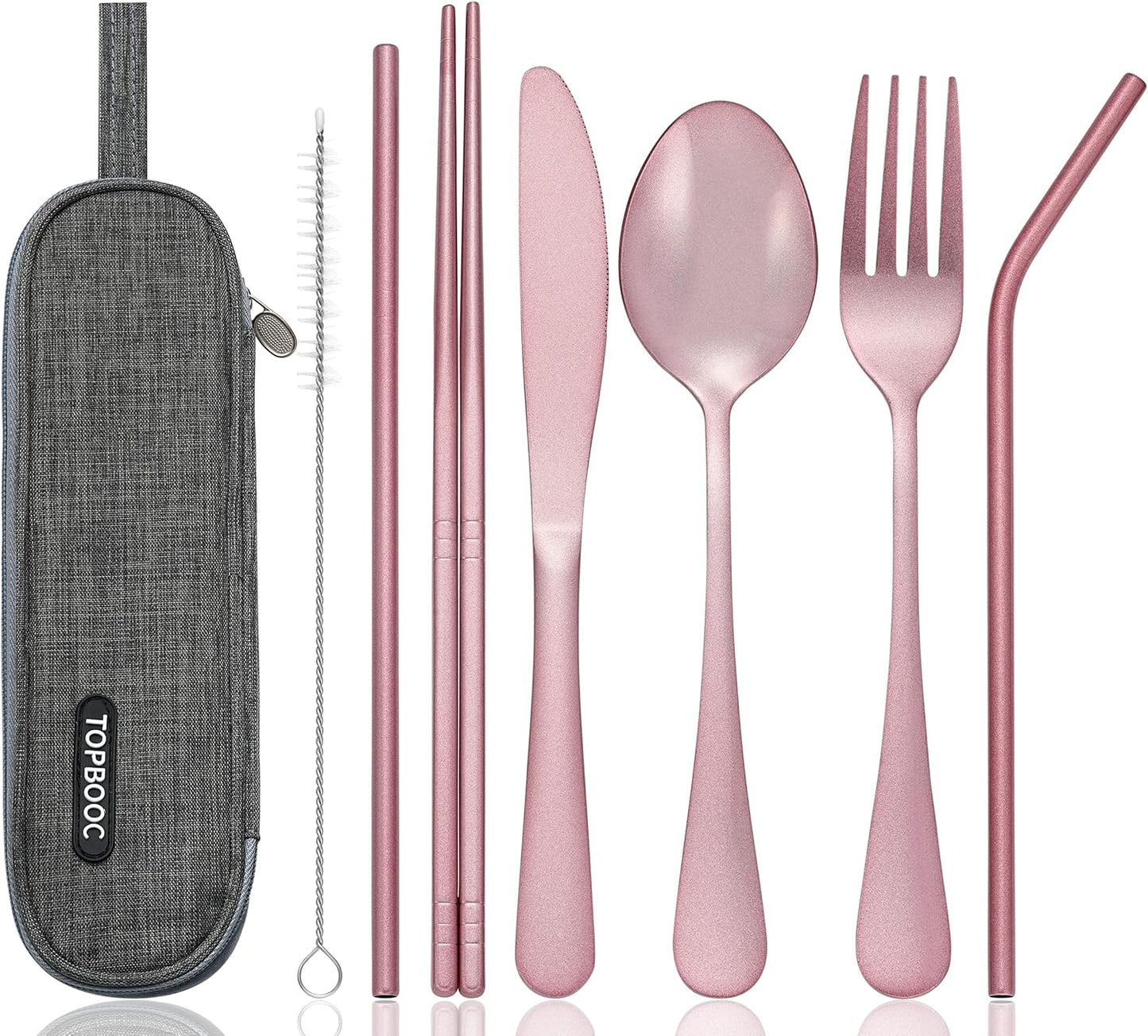 Portable Stainless Steel Flatware Set, Travel Camping Cutlery Set, Portable Utensil Travel Silverware Dinnerware Set with a Waterproof Case (Rainbow)