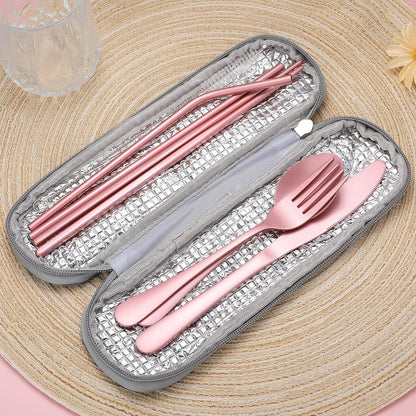 Portable Stainless Steel Flatware Set, Travel Camping Cutlery Set, Portable Utensil Travel Silverware Dinnerware Set with a Waterproof Case (Rainbow)