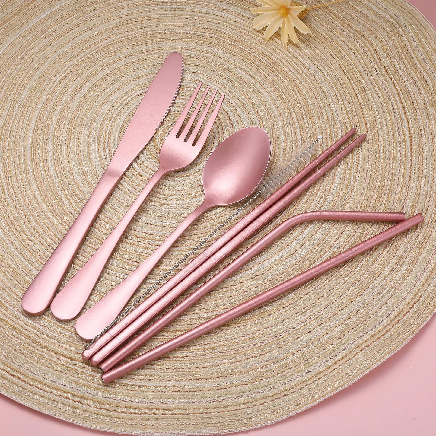 Portable Stainless Steel Flatware Set, Travel Camping Cutlery Set, Portable Utensil Travel Silverware Dinnerware Set with a Waterproof Case (Rainbow)