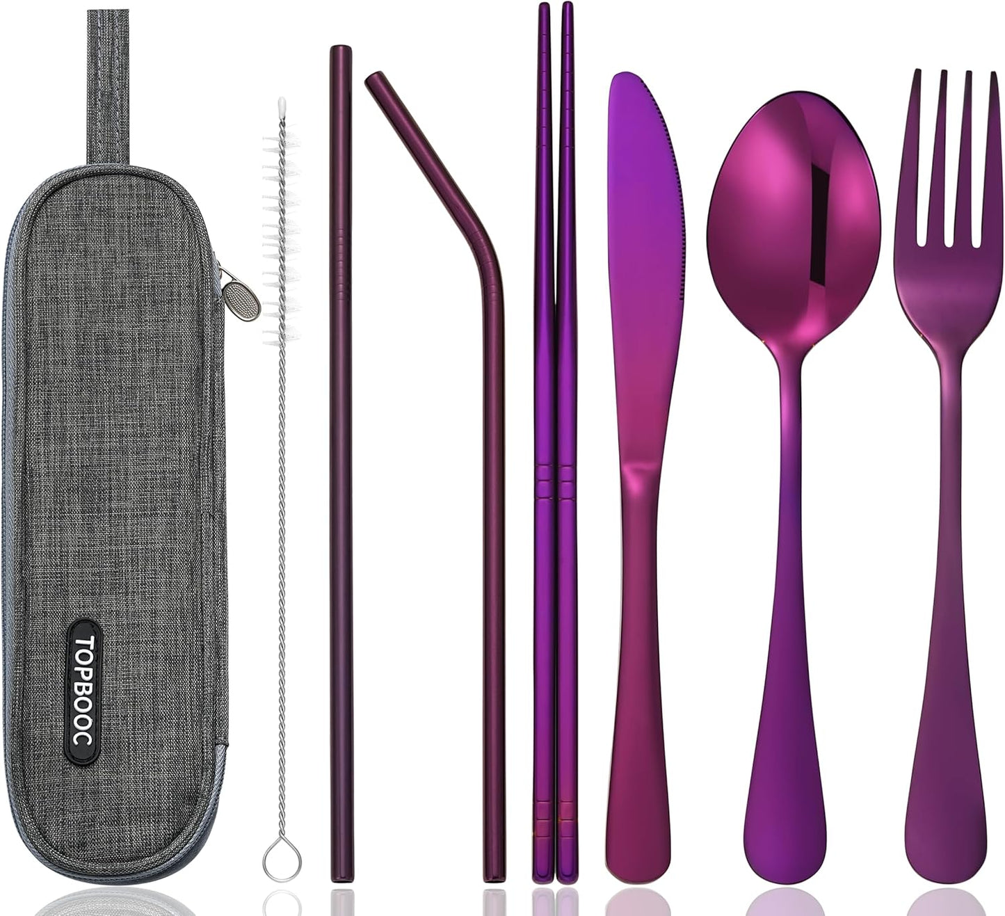 Portable Stainless Steel Flatware Set, Travel Camping Cutlery Set, Portable Utensil Travel Silverware Dinnerware Set with a Waterproof Case (Rainbow)