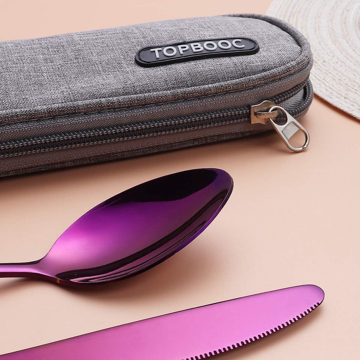 Portable Stainless Steel Flatware Set, Travel Camping Cutlery Set, Portable Utensil Travel Silverware Dinnerware Set with a Waterproof Case (Rainbow)