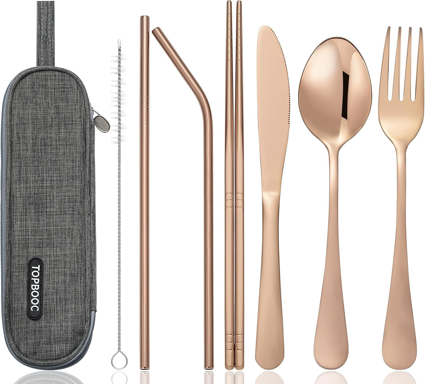 Portable Stainless Steel Flatware Set, Travel Camping Cutlery Set, Portable Utensil Travel Silverware Dinnerware Set with a Waterproof Case (Rainbow)