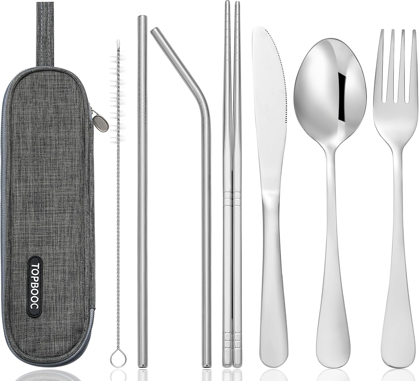 Portable Stainless Steel Flatware Set, Travel Camping Cutlery Set, Portable Utensil Travel Silverware Dinnerware Set with a Waterproof Case (Rainbow)