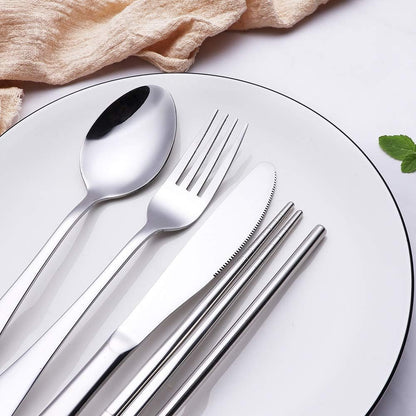 Portable Stainless Steel Flatware Set, Travel Camping Cutlery Set, Portable Utensil Travel Silverware Dinnerware Set with a Waterproof Case (Rainbow)