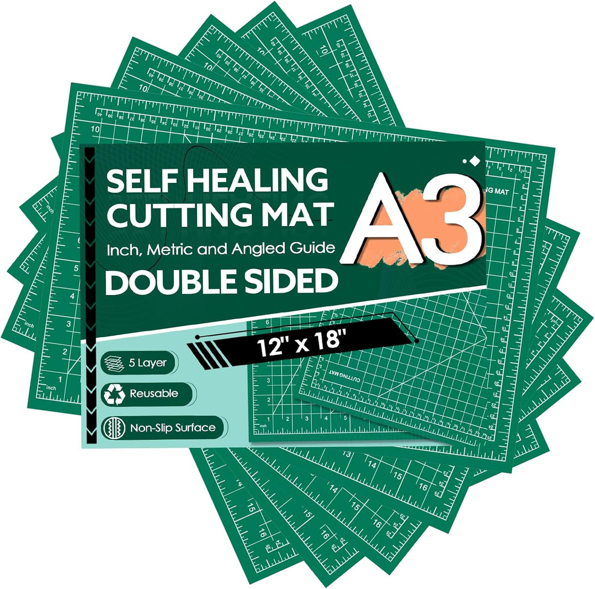 5 Packs Self Healing Cutting Mat Bulk 12"x18" Rotary Cutting Sewing Mats A3 | Cutting Board for Fabric Crafting Sewing Scrapbooking Quilting, Precision Cutting, Double Sided 5-Ply