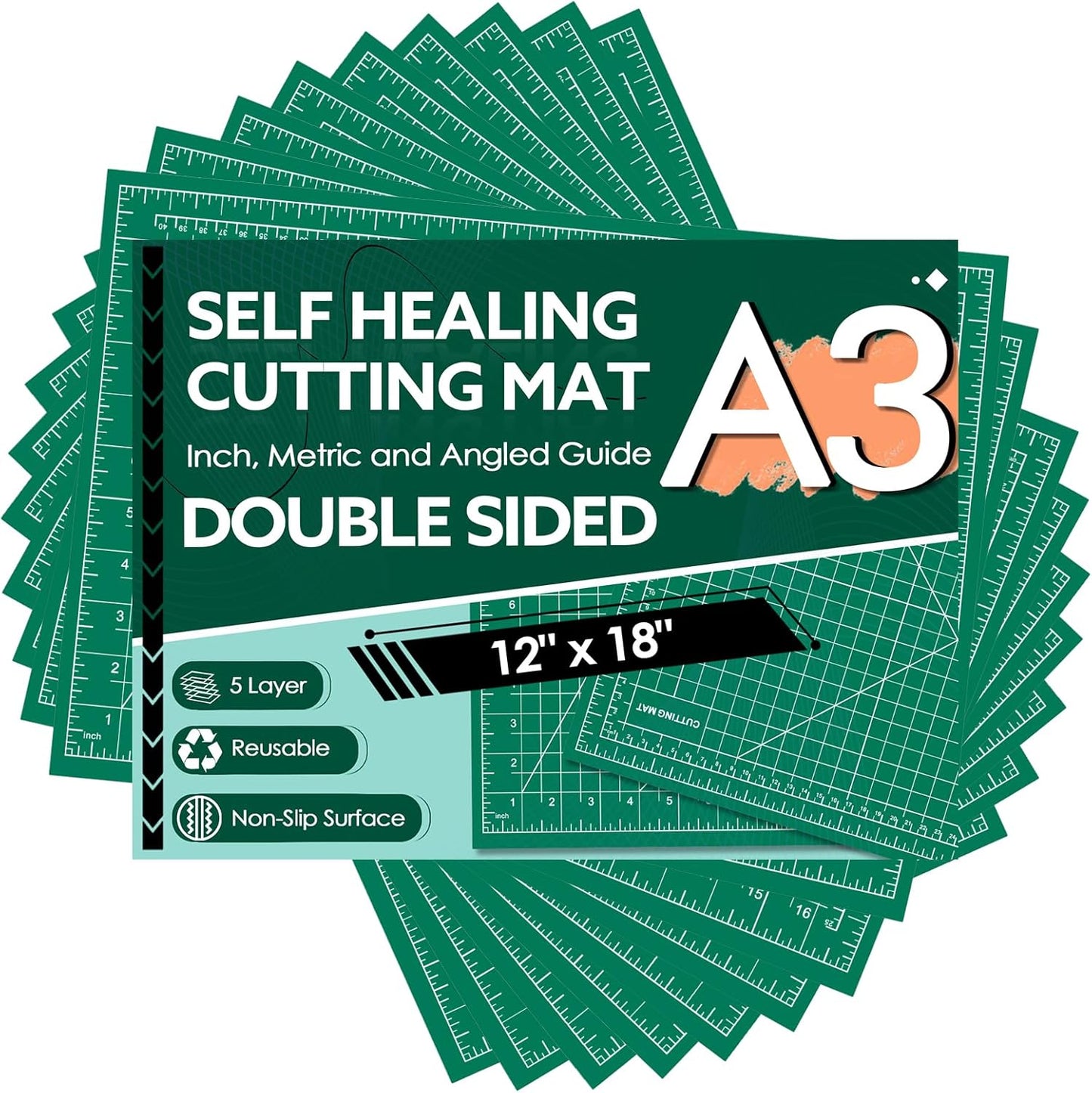 5 Packs Self Healing Cutting Mat Bulk 12"x18" Rotary Cutting Sewing Mats A3 | Cutting Board for Fabric Crafting Sewing Scrapbooking Quilting, Precision Cutting, Double Sided 5-Ply