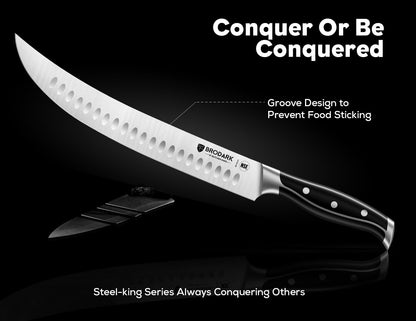 Knife Set with Block Sharpener, High Carbon Sharp Stainless Steel | One Piece Forged Ergonomic Etched Handle, Non-Slip, Balanced Performance for Everyday Cooks, Elegant Gift, Silver Wolf Series