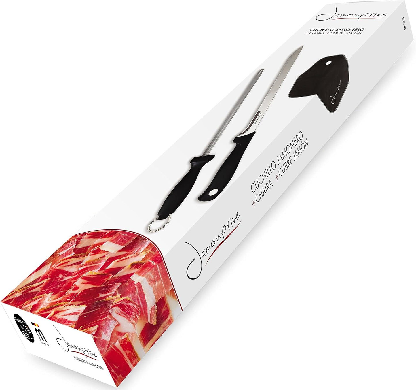 Ham Carving Knife with Honing Steel and Ham Cover - Professional Set for Slicing Serrano, Ibérico Ham & Italian Prosciutto