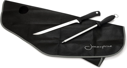 Ham Carving Knife with Honing Steel and Ham Cover - Professional Set for Slicing Serrano, Ibérico Ham & Italian Prosciutto