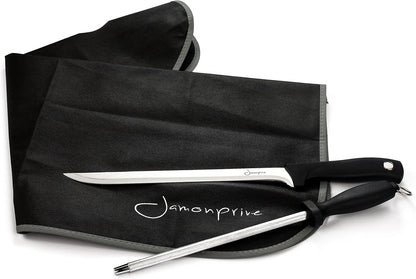 Ham Carving Knife with Honing Steel and Ham Cover - Professional Set for Slicing Serrano, Ibérico Ham & Italian Prosciutto