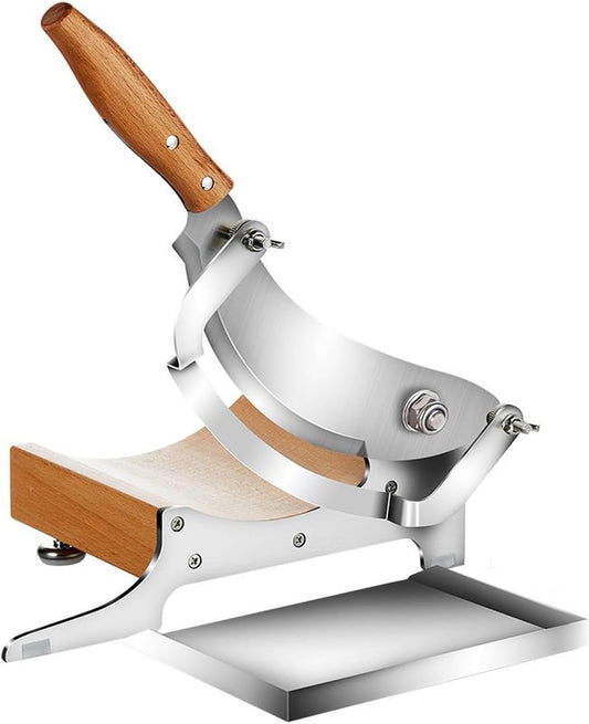 Stainless Steel Manual Meat Slicer - Heavy-Duty Kitchen Tool for Cheese, Jerky, Biltong, and Bread Cutting - Manual Beef and Ham Cutter with Stainless Cutting Board for Home & Deli