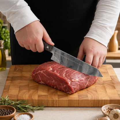 8-Inch Leaf‑etched Chef Knife – Deep Electro‑etched Leaf Pattern with 3D Air‑Pocket Design, Premium Stainless Steel Blade & Ergonomic Wood Handle for Kitchen Cooking Gift Red