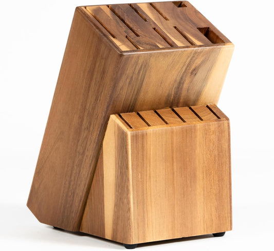 Acacia Wood Kitchen Knife Block - 15 Slots Knife Holder - Professional Quality Wood Knife Organizer - Secure Knife Stand To Keep Knives Neat & Sharp - Knife Blocks for Kitchen Knife Storage