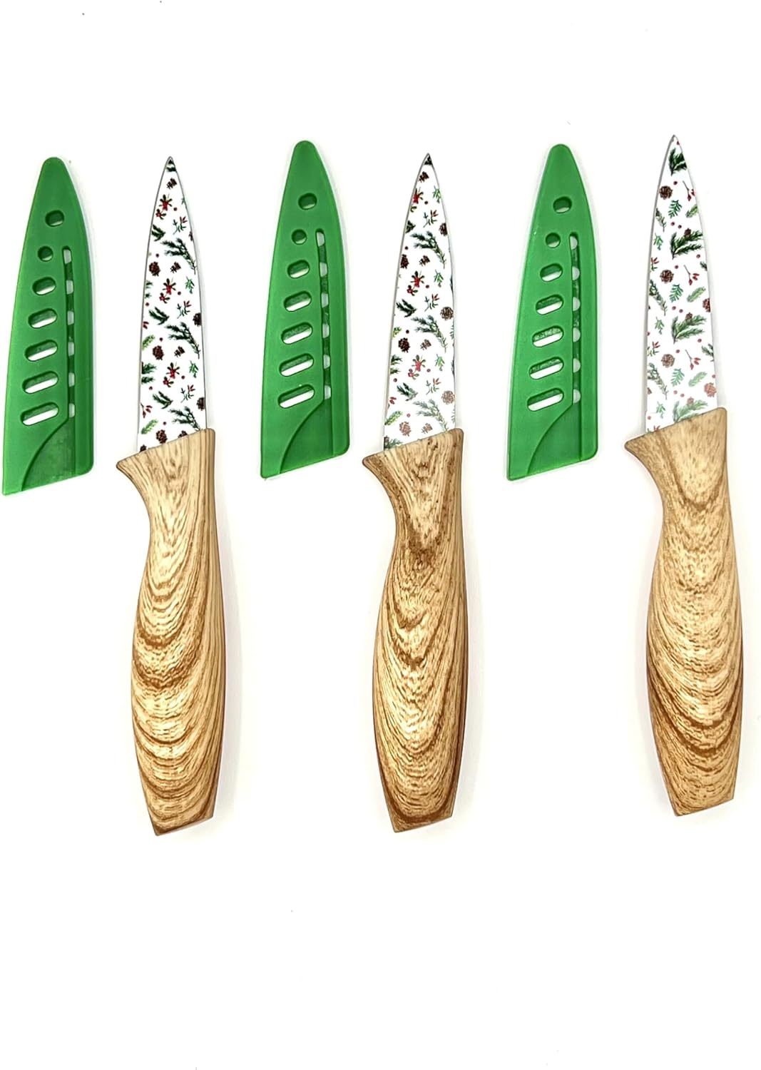 3-Piece Holiday Paring Knife Set, 3.5" Stainless Steel Blades with Festive Prints & Matching Blade Guards, Perfect for Seasonal Cooking, Gift Giving, and Holiday Kitchen Prep