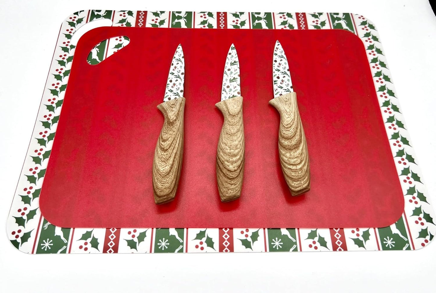 3-Piece Holiday Paring Knife Set, 3.5" Stainless Steel Blades with Festive Prints & Matching Blade Guards, Perfect for Seasonal Cooking, Gift Giving, and Holiday Kitchen Prep