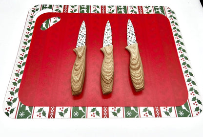 3-Piece Holiday Paring Knife Set, 3.5" Stainless Steel Blades with Festive Prints & Matching Blade Guards, Perfect for Seasonal Cooking, Gift Giving, and Holiday Kitchen Prep
