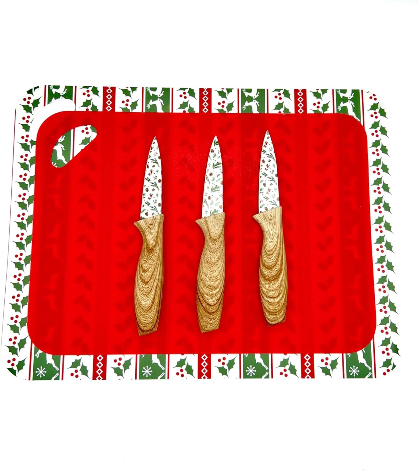 3-Piece Holiday Paring Knife Set, 3.5" Stainless Steel Blades with Festive Prints & Matching Blade Guards, Perfect for Seasonal Cooking, Gift Giving, and Holiday Kitchen Prep