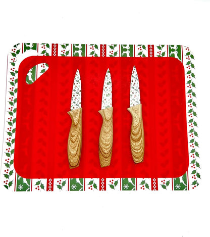 3-Piece Holiday Paring Knife Set, 3.5" Stainless Steel Blades with Festive Prints & Matching Blade Guards, Perfect for Seasonal Cooking, Gift Giving, and Holiday Kitchen Prep