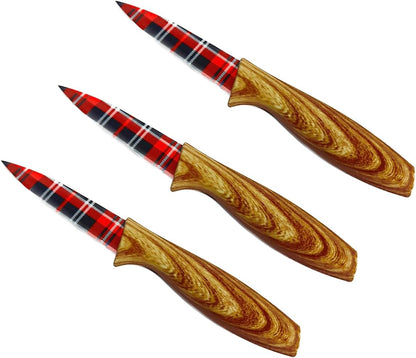 3-Piece Holiday Paring Knife Set, 3.5" Stainless Steel Blades with Festive Prints & Matching Blade Guards, Perfect for Seasonal Cooking, Gift Giving, and Holiday Kitchen Prep