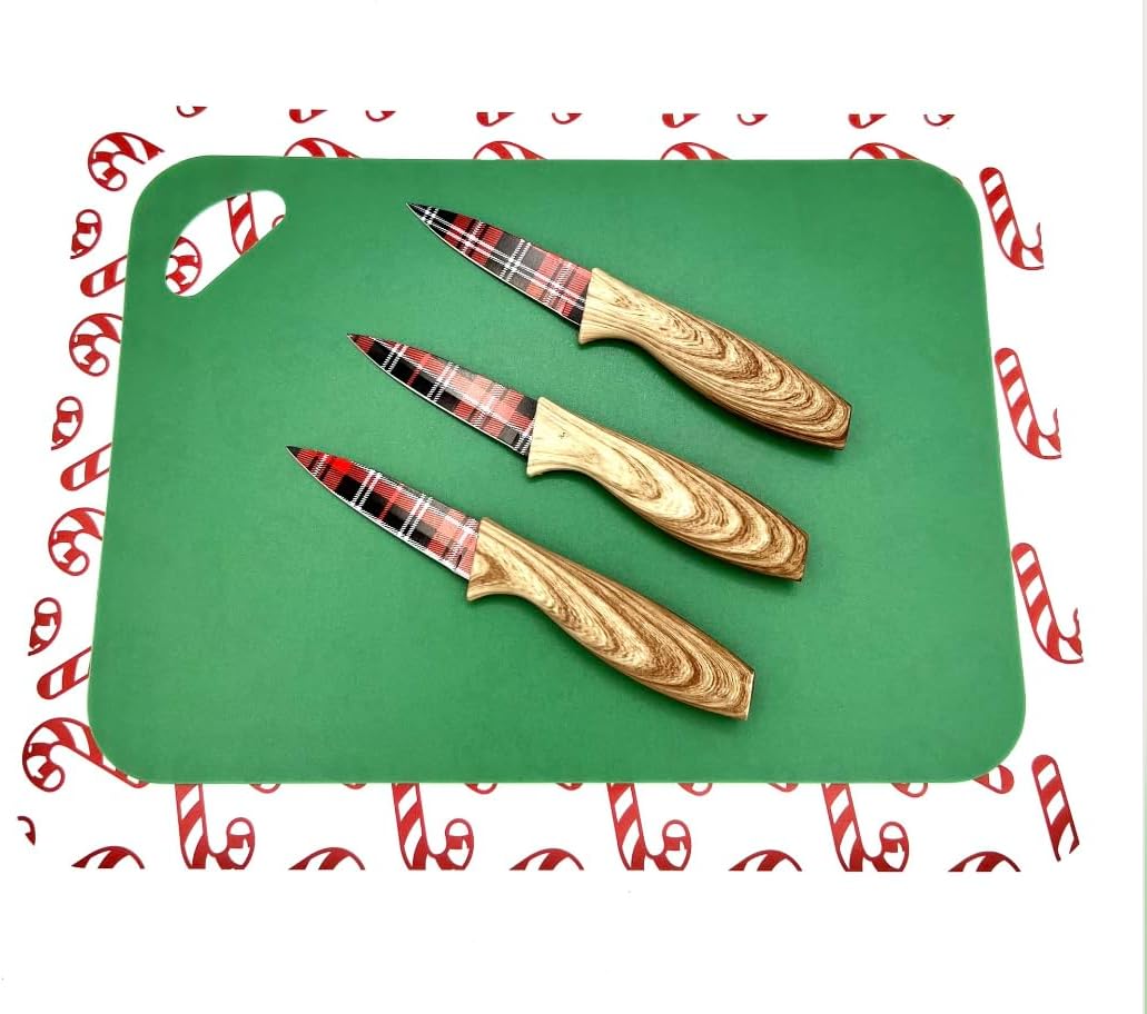 3-Piece Holiday Paring Knife Set, 3.5" Stainless Steel Blades with Festive Prints & Matching Blade Guards, Perfect for Seasonal Cooking, Gift Giving, and Holiday Kitchen Prep